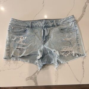 American Eagle Outfitters Light Blue Ripped Jean Shorts